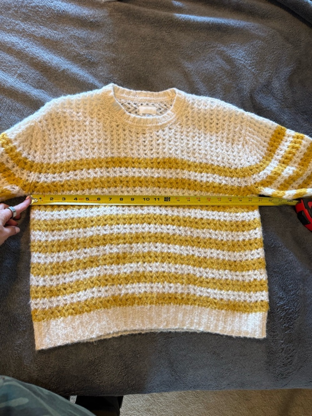 MOTHER  The Jumper- Mostly Sunny Open-Knit Crew Sweater in Cream and Mustard - Picture 5 of 5